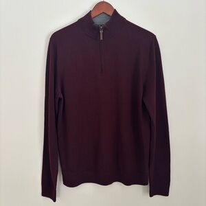 NORDSTROM Burgundy Merino Wool Minimalist Casual Quarter Zip Size Large Tall